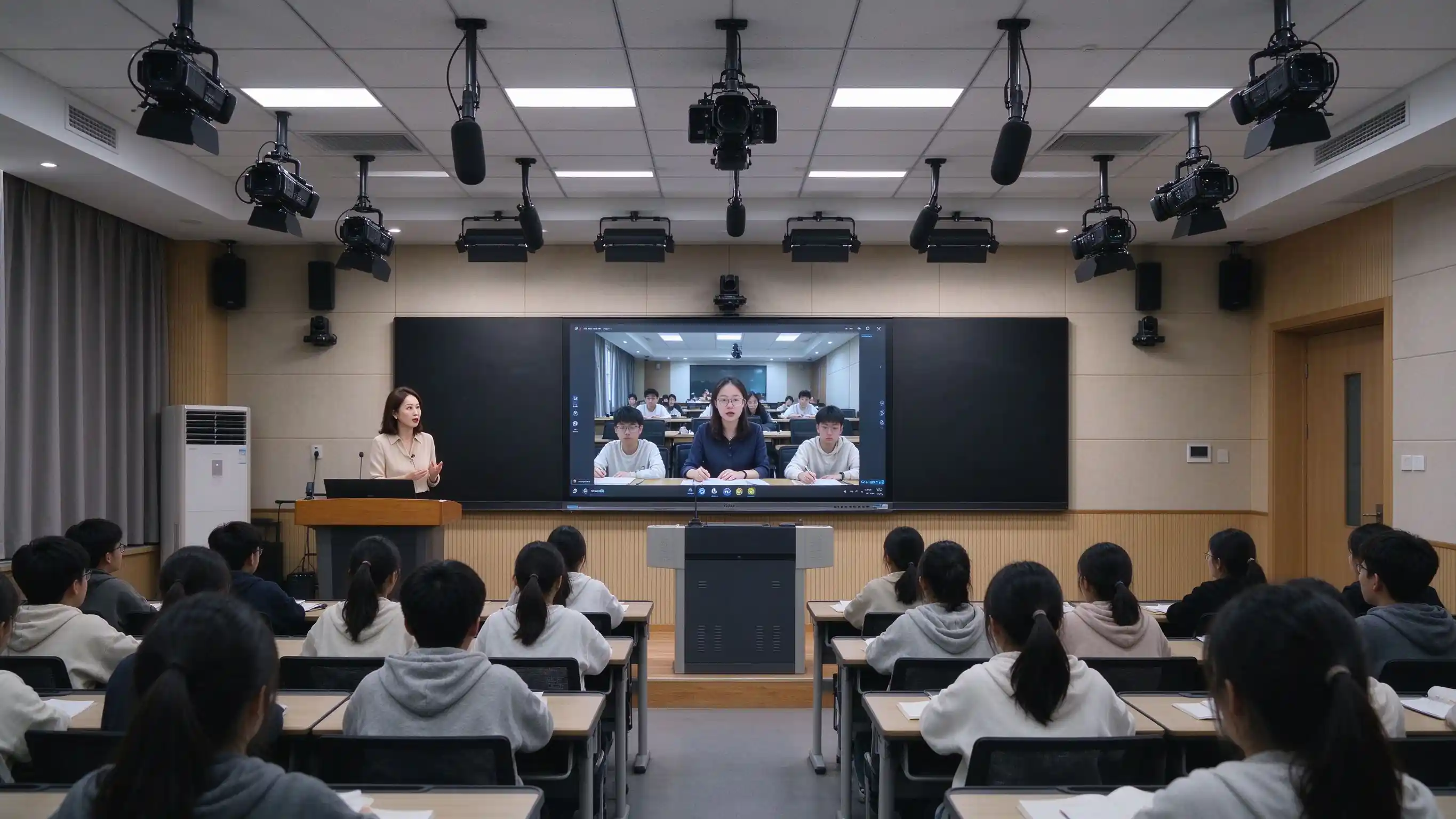 Recording classroom for three classrooms and special delivery teaching