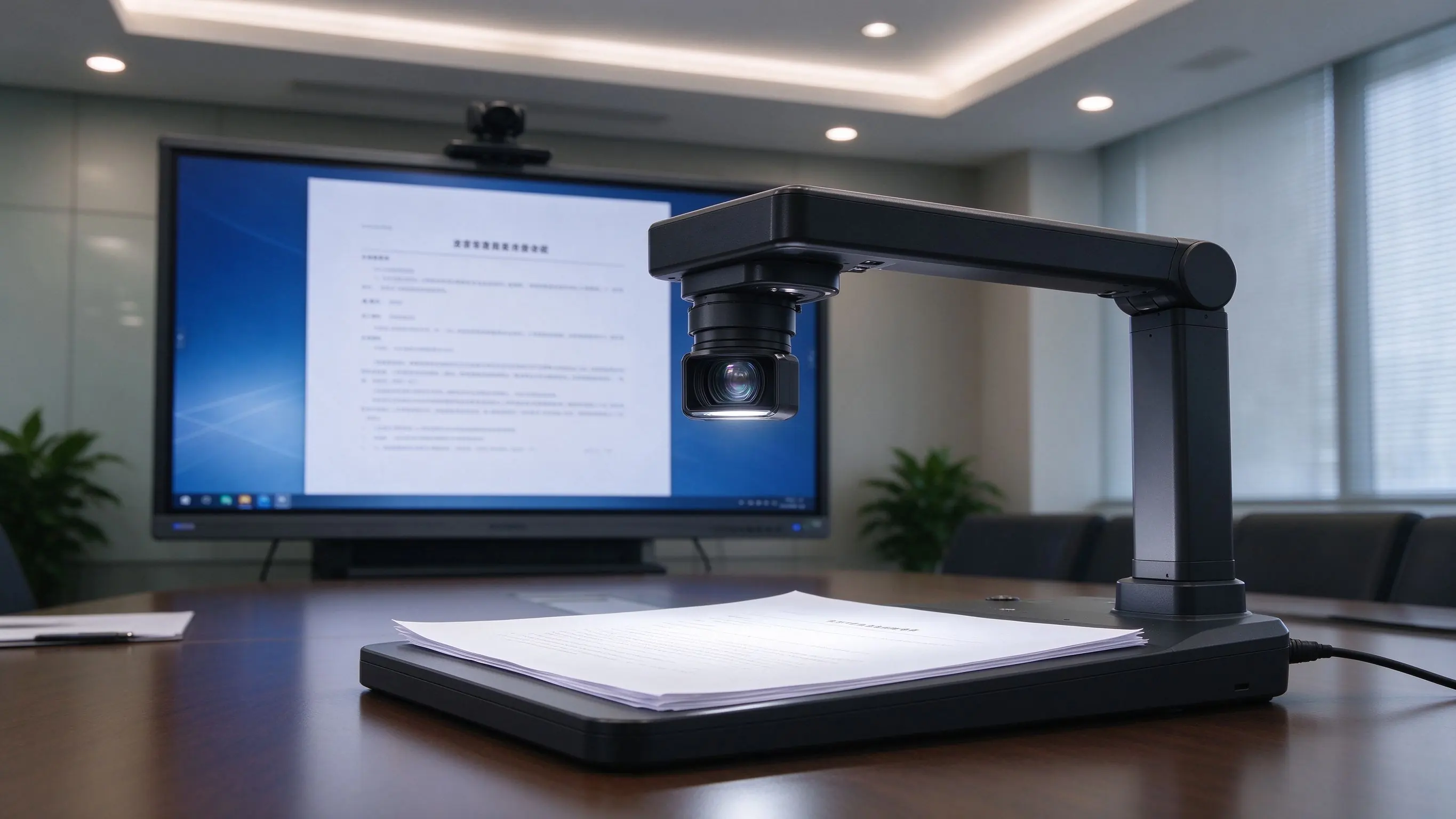 Document camera displaying physical documents on the meeting panel