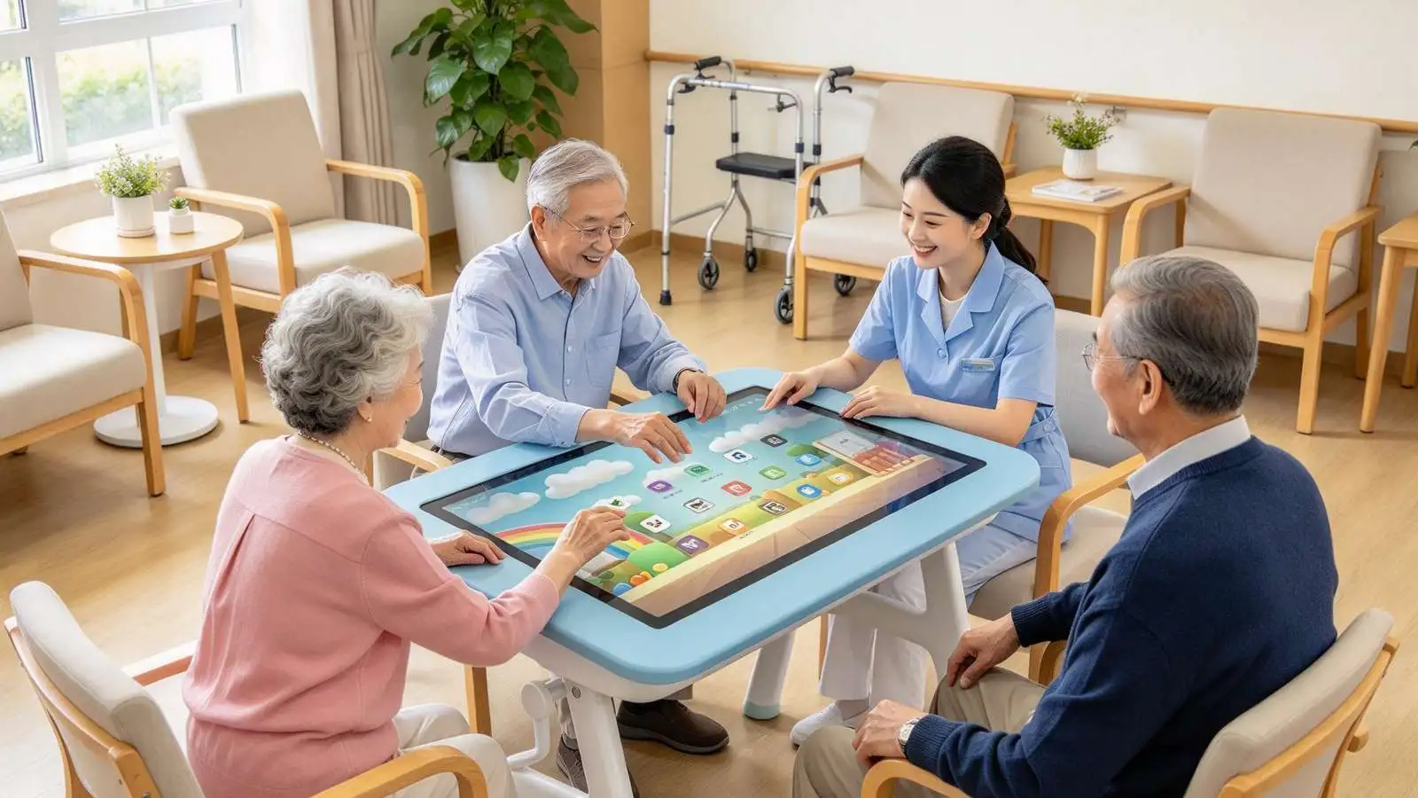 Qtenboard senior citizens touch table for senior activity centre
