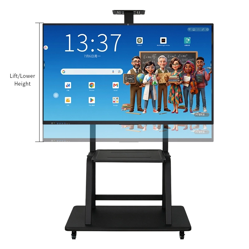 Qtenboard Manual Height Adjust Interactive Display Mobile Cart, lift lower touch screen stand 1:1
