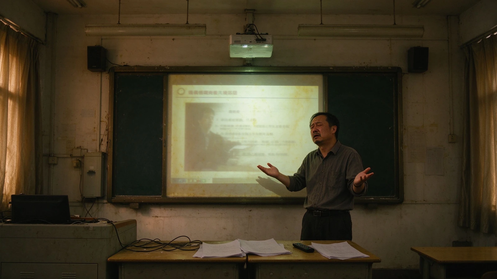 Old projector classroom with dim display