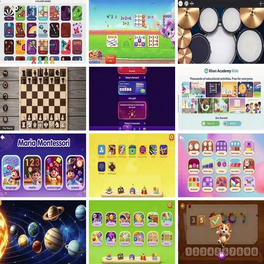 Qtenboard software APP educational games screenshot collage