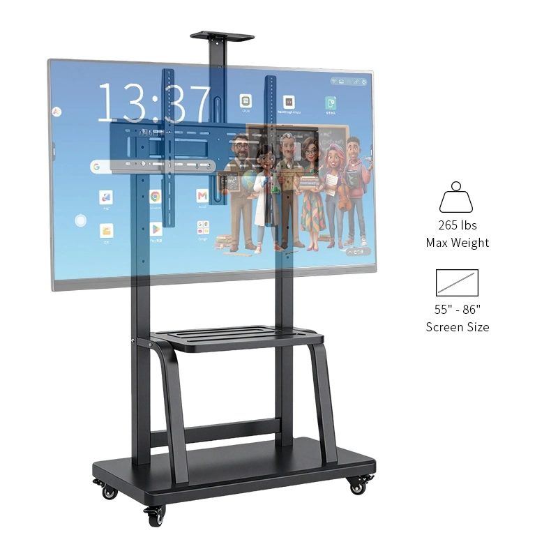 Qtenboard Robust steel mobile tv cart max load 265lbs, fits 55-86 inch Qtenboard interactive whiteboard stand