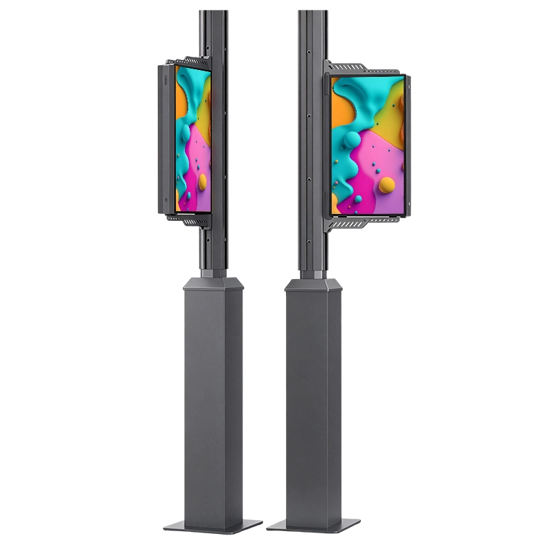 Qtenboard dual street pole LCD display set, left and right mounted outdoor smart city advertising screens