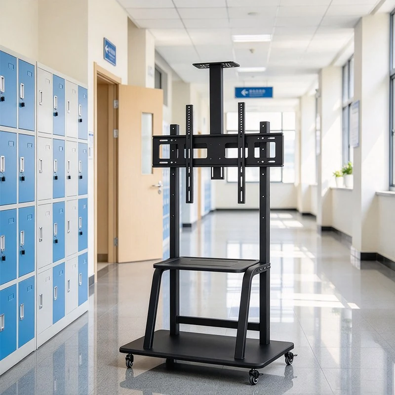 Qtenboard Slim compact mobile display cart, easy roll through narrow doorways classroom hallway