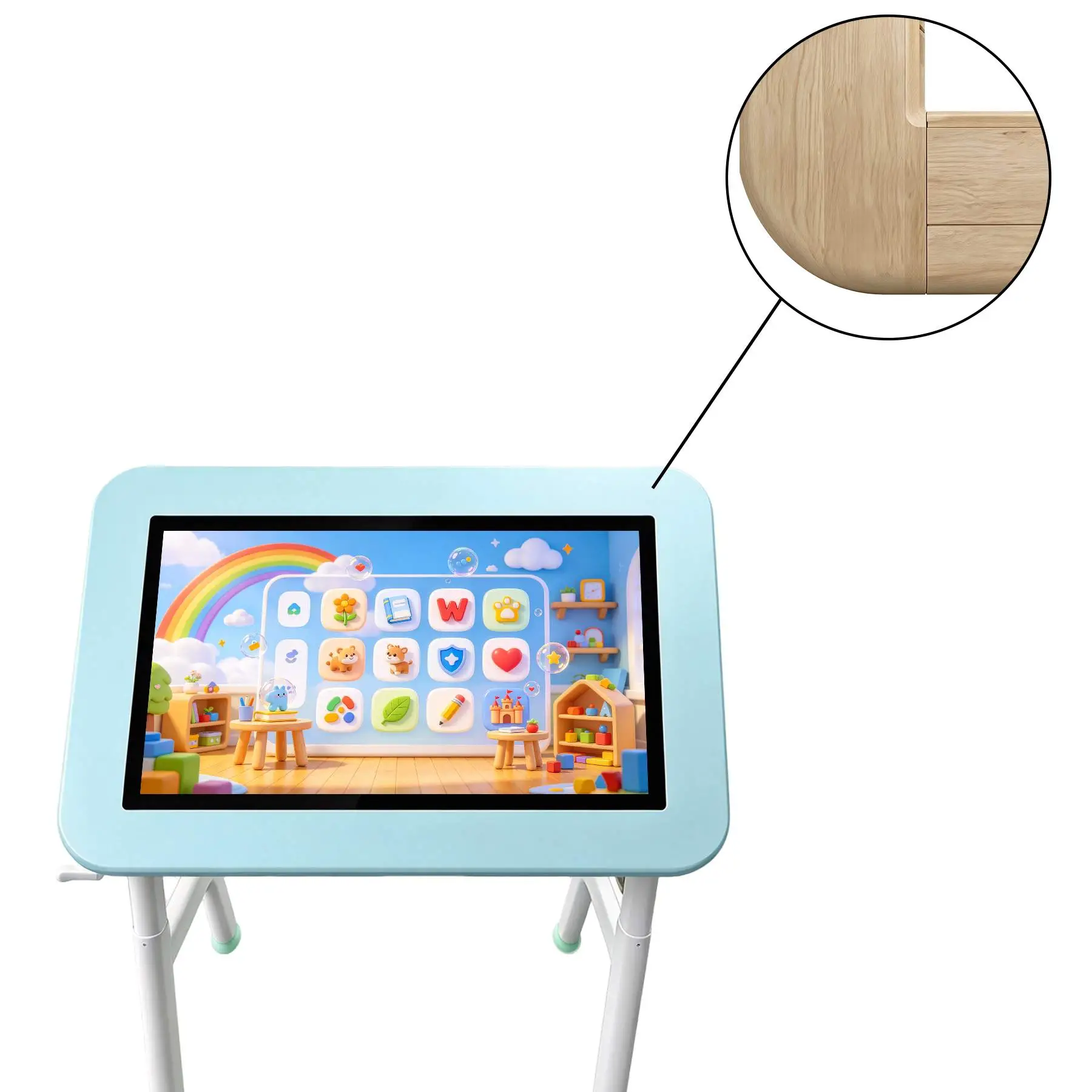 Qtenboard children interactive touch table solid wood tabletop design