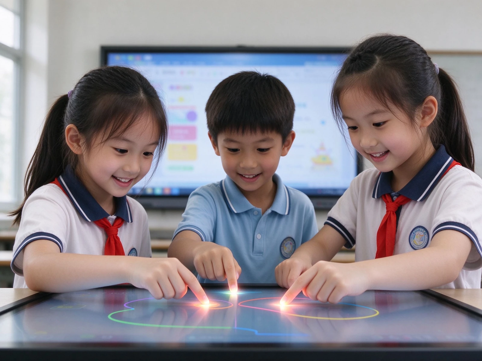 Students writing together on Qtenboard multi-touch screen