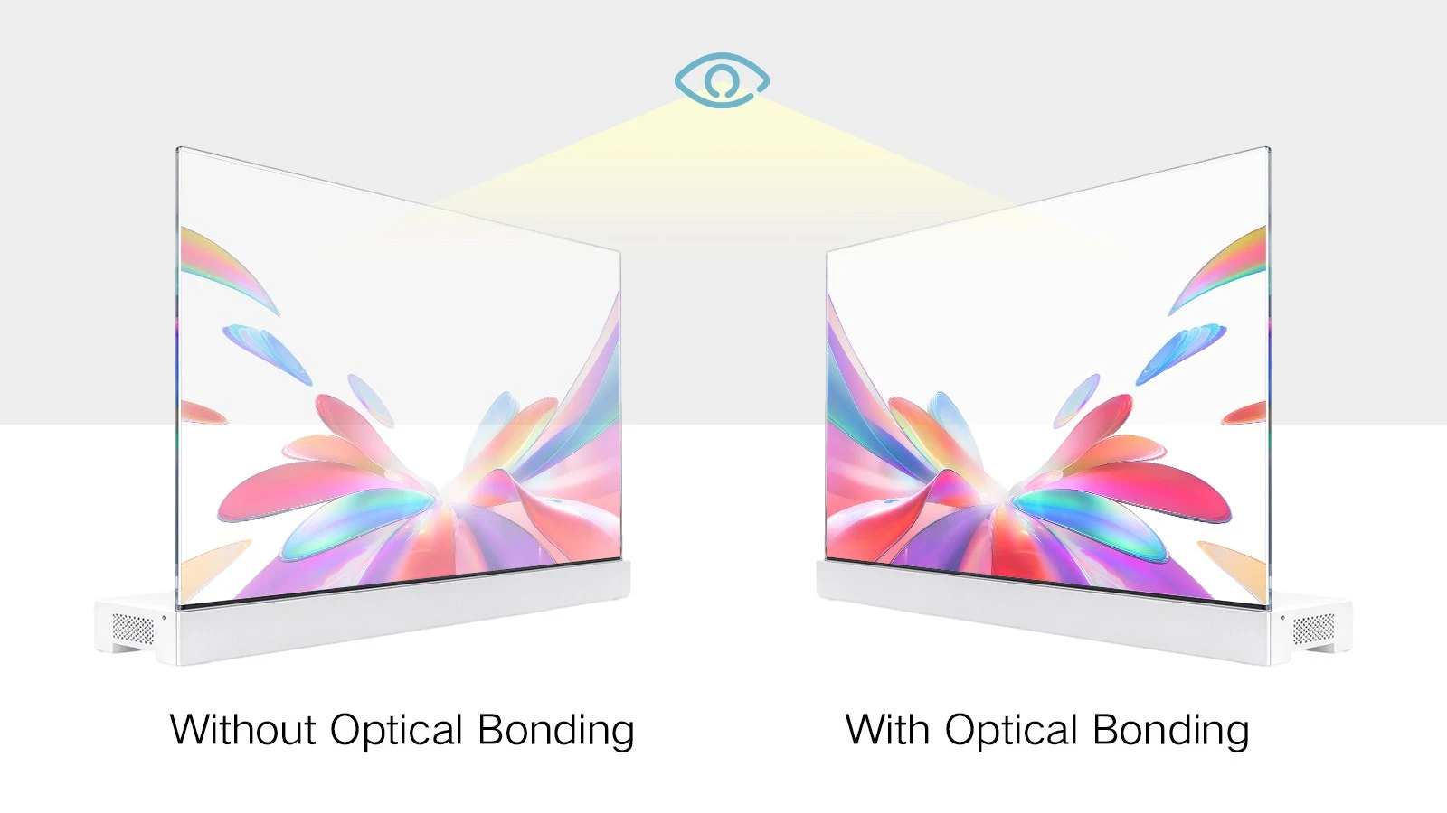 Transparent OLED screen compare with and without optical bonding qtenboard