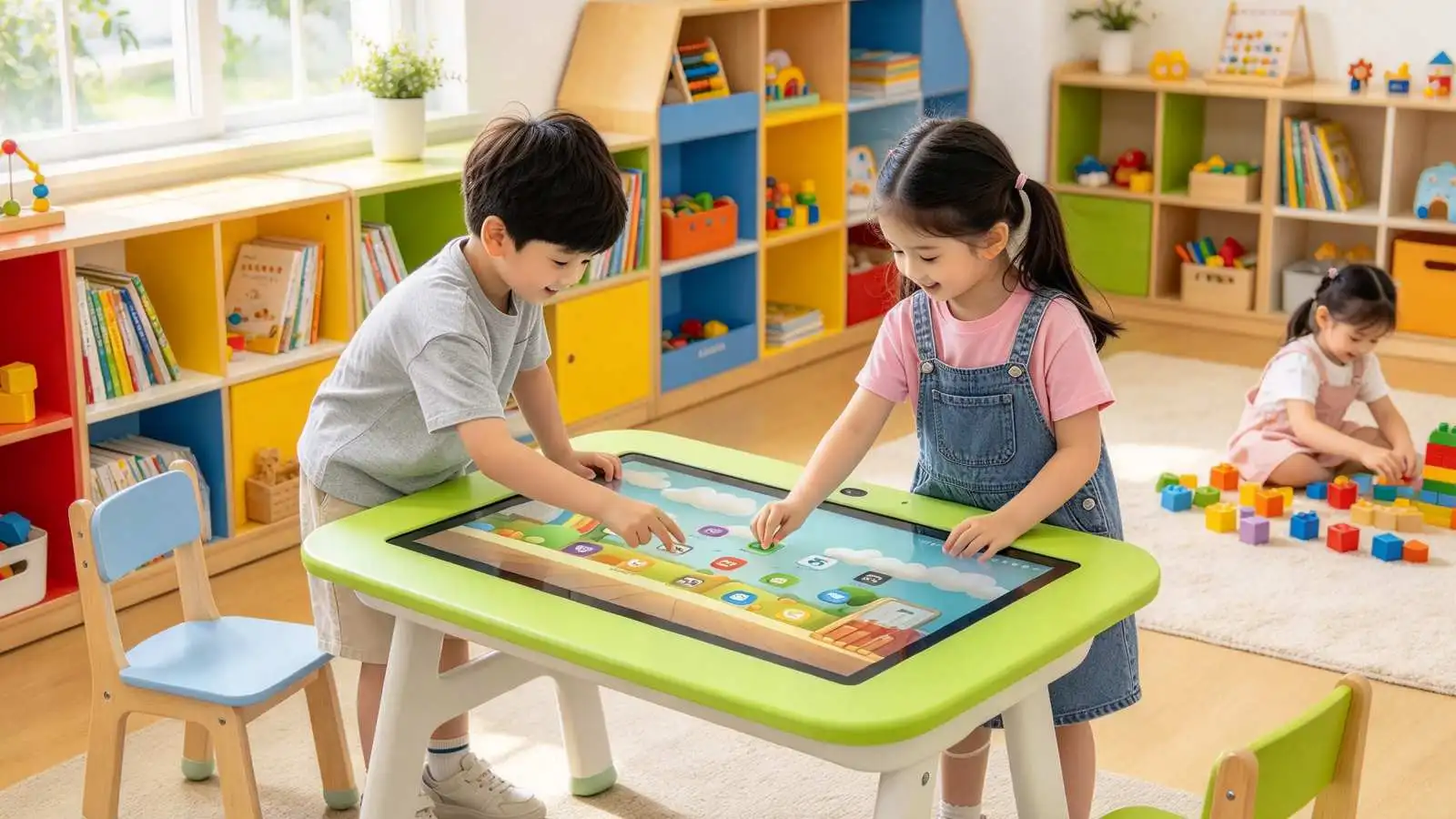 Qtenboard kids interactive touch table in preschool classroom